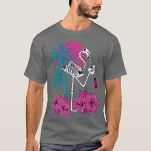 Camiseta Flamingo Skeleton Flor Retro Engraçado Bebida Louc