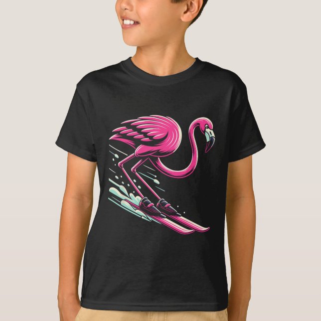 Camiseta Flamingo Skiing Ski Lover Skier Para Homens Mulher (Frente)