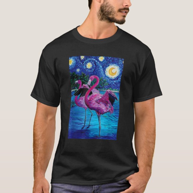 Camiseta Flamingo Starry Night Flamingo Art Van Gogh Flamin (Frente)