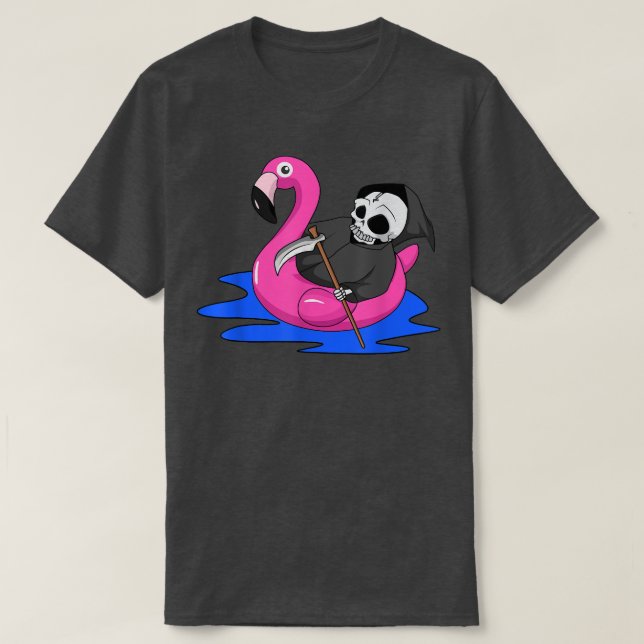 Camiseta Flamingo Summer Funny Grim Reaper Angel Of Death H (Frente do Design)