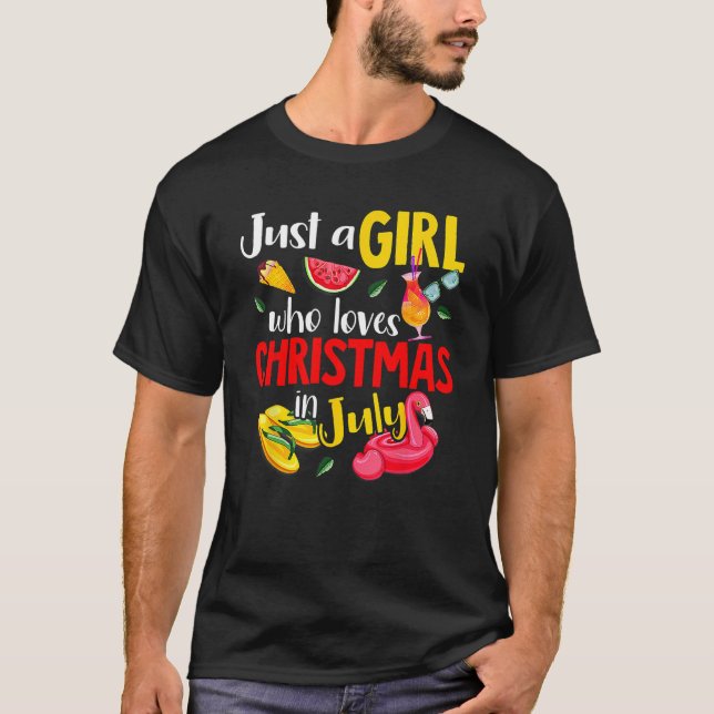 Camiseta Flamingo Summer Just A Girl Who Loves Christmas In (Frente)