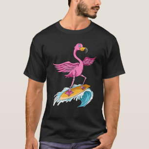 Camiseta Flamingo Surfer Summer Waves Surfboard Sur