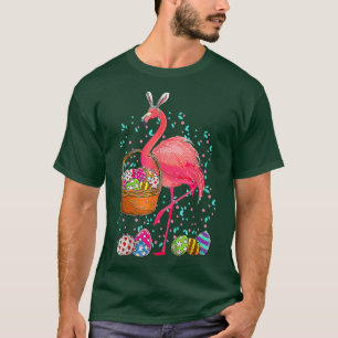 Camiseta Flamingo Trazendo Cesta de Ovos de Coelhinhos de P