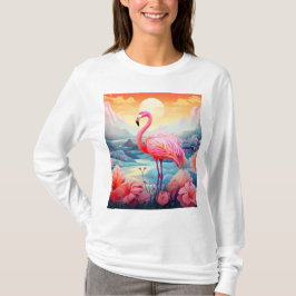 Camiseta Flamingo Tropical com Flores