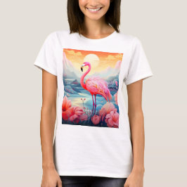 Camiseta Flamingo Tropical com Flores