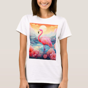 Camiseta Flamingo Tropical com Flores