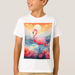 Camiseta Flamingo Tropical com Flores