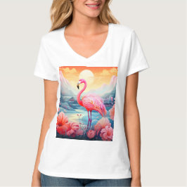 Camiseta Flamingo Tropical com Flores