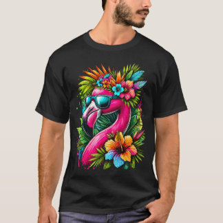 Camiseta Flamingo Tropical Com Flores Verão Praia