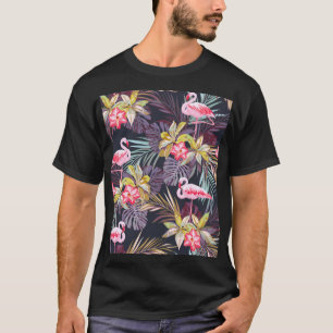 Camiseta Flamingo Tropical: Padrão sem costura de verão