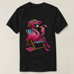 Camiseta Flamingo Tropical Relaxando em Cadeira de Praia