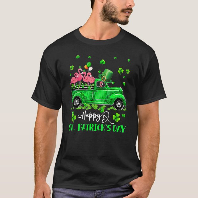 Camiseta Flamingo Truck Shamrock Green Lucky Shamrock St Pa (Frente)