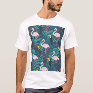 Camiseta Flamingo, tucano: padrão das folhas tropicais