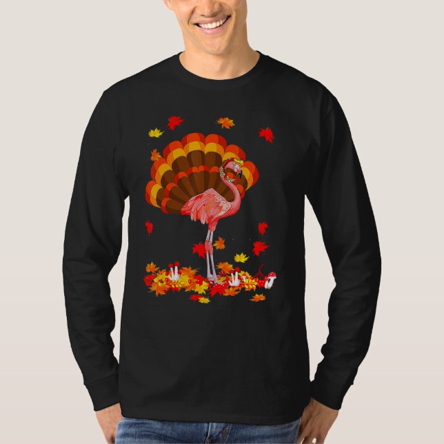 Camiseta Flamingo Turkey Cute Flamingo Turkey Fall Leaf Tha (Frente)