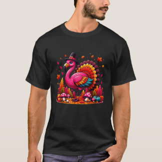Camiseta Flamingo Turquia Fofo Flamingo Turquia Queda Folha