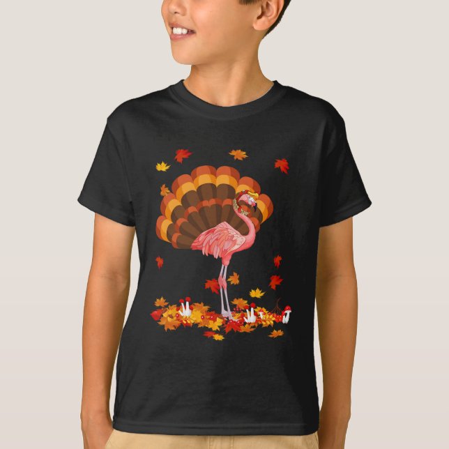 Camiseta Flamingo Turquia Fofo Flamingo Turquia Queda Folha (Frente)