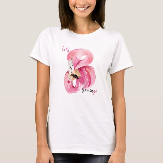Camiseta Flamingo Watercolor, Vamos Rosa Exótico Moderno (Frente)