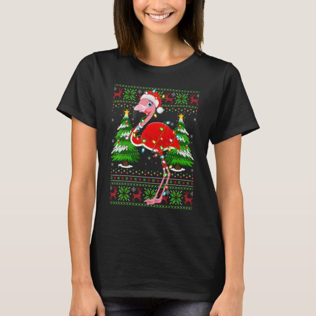 Camiseta Flamingo  Xmas Lights Ugly Santa Flamingo Christma (Frente)