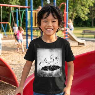 Camiseta Flamingos Aquarela Preto e Branco