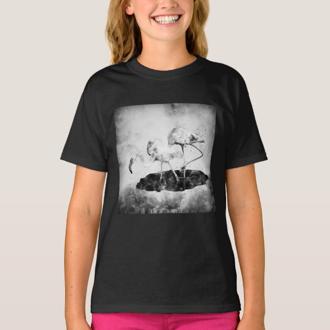 Camiseta Flamingos Black and White Watercolor (Frente)