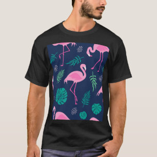 Camiseta flamingos cor-de-rosa, palmas tropicais, marinheir