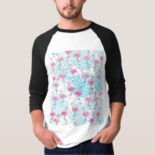 Camiseta flamingos graciosos e folhas de monstera