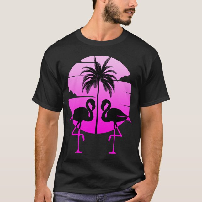 Camiseta Flamingos Pássaro Silhueta Rosa (Frente)