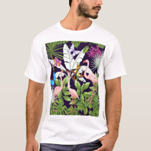 Camiseta Flamingos, plantas tropicais: padrão de colheita.