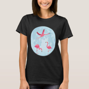 Camiseta Flamingos Rosa Num Cheio Que Pisca A Lua