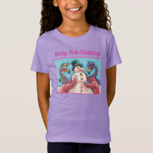 CAMISETA FLAMINGOS ROSAS FAZEM BONECOS DE NEVE, PÁSSAROS DE