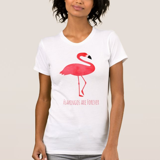 Camiseta Flamingos são Palavras Pássaros Rosa para Sempre (Frente)