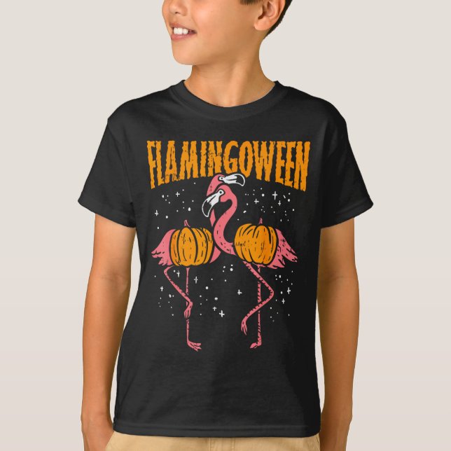 Camiseta Flamingoween Pumpkin Flamingos Funny Bird Hallowee (Frente)