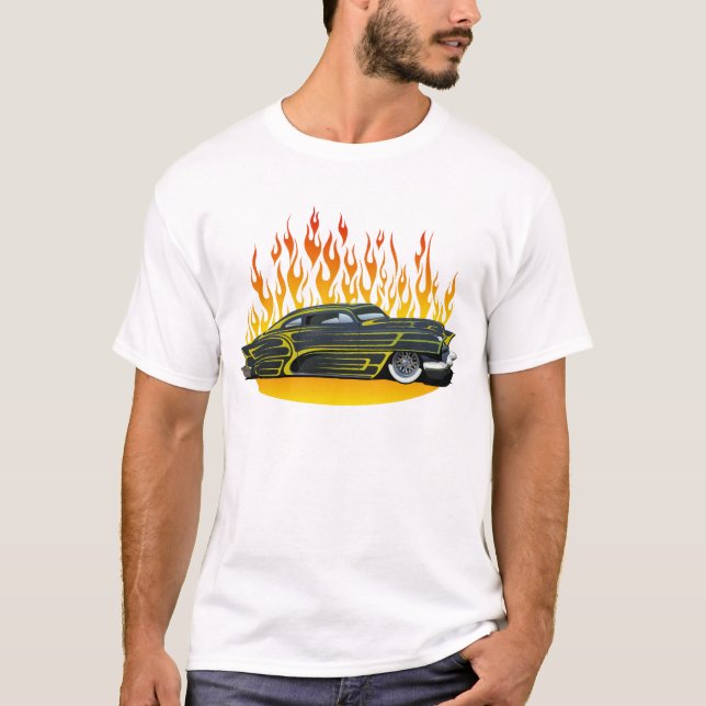 Camiseta flamme feu flame hot rod voiture ancienne americai (Frente)