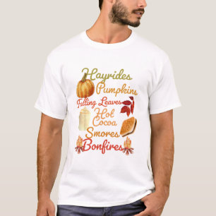 Camiseta Flanelas Abóboras Fogueiras Dia de Ação de Graças