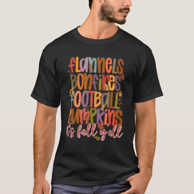 Camiseta Flannels Bonfire Futebol Pumpkins Fall Y al (Frente)