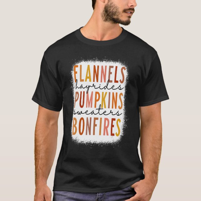 Camiseta Flannels Branqueados Bonfire Pumpkins Fall Vibes (Frente)