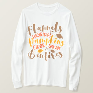 Camiseta Flannels Hay Rides Pumpkins Cider Deixa Bonfire