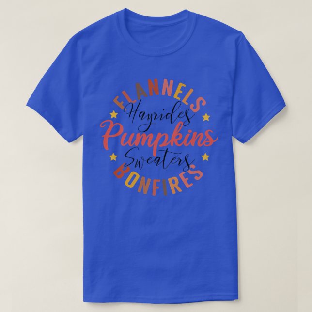 Camiseta Flannels Hayrides Pumpkins Sweater Bonfire Engraça (Frente do Design)