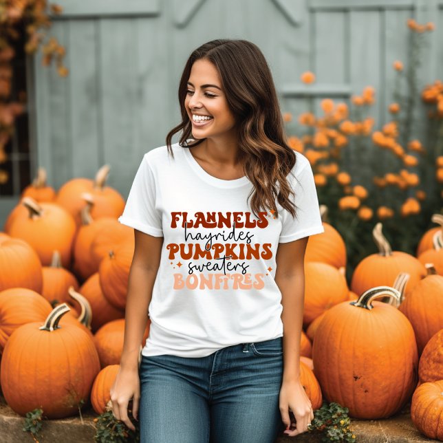 Camiseta Flannels Hayrides Pumpkins Sweater Bonfire Fall (Criador carregado)