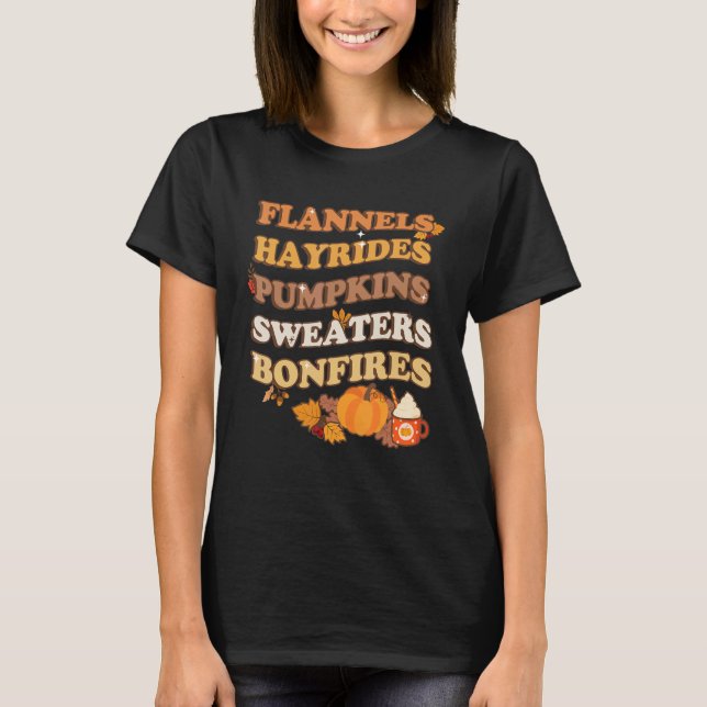 Camiseta Flannels Hayrides Pumpkins Sweater Bonfire Retro (Frente)