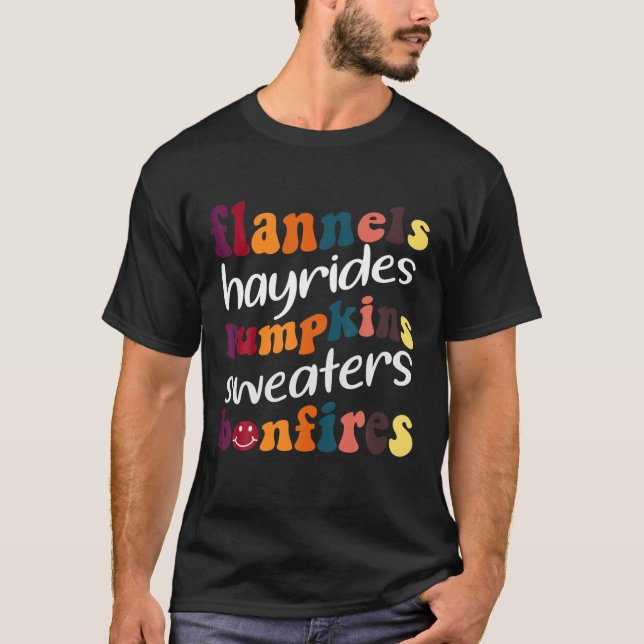 Camiseta Flannels Hayrides Pumpkins Sweater Bonfire, Than (Frente)