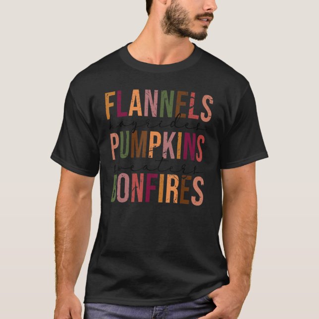 Camiseta Flannels Hayrides Pumpkins Sweater Obrigado Bonfir (Frente)
