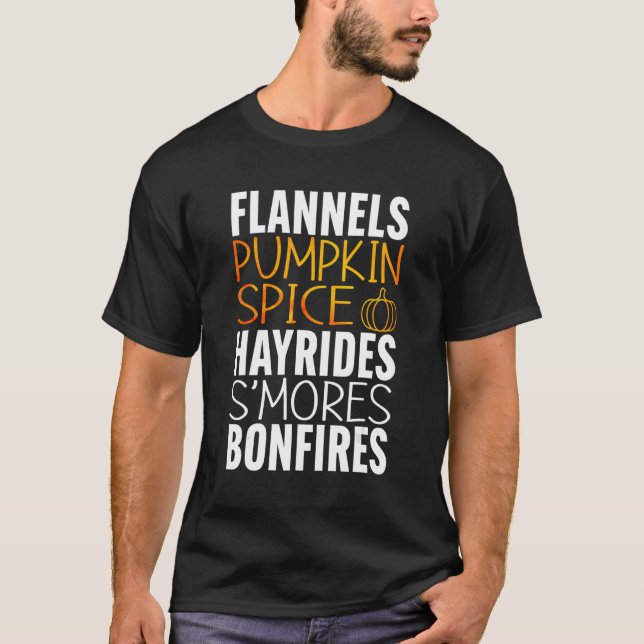 Camiseta Flannels Pumkin Spice Hayrides S'mores Bonfire Ha (Frente)