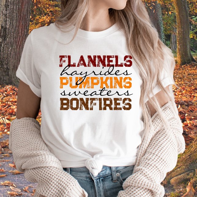 Camiseta Flannels Pumpkins Hayrides Bonfire Fall T-Shirt (Criador carregado)