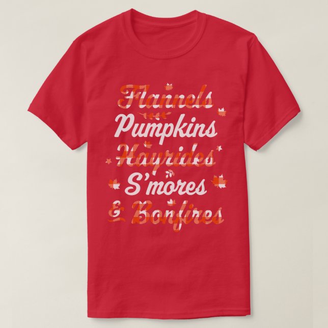 Camiseta Flannels Pumpkins Hayrides Smores Bonfire Queda (Frente do Design)