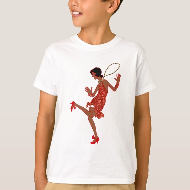 Camiseta flaper preto sequencial vermelho (Frente)