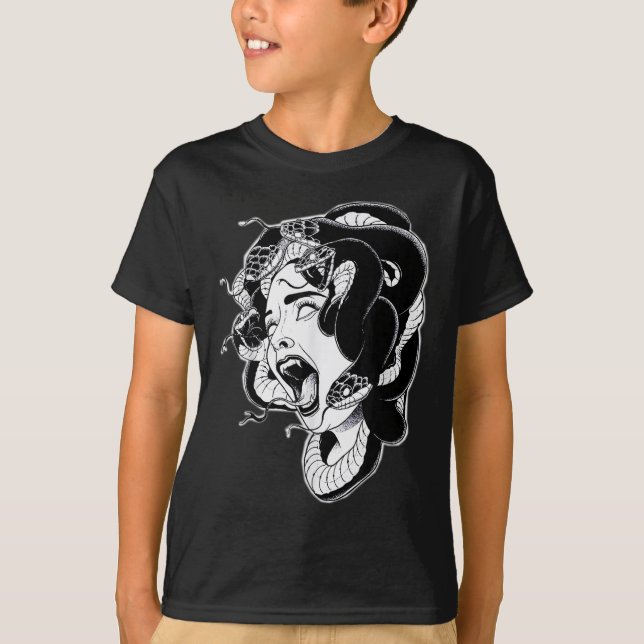 Camiseta Flash de tatuagem de trabalho negro do Medusa (Frente)