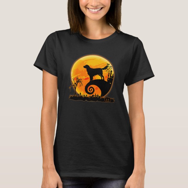 Camiseta Flat Coated Retriever Dog And Moon  Dog Halloween (Frente)