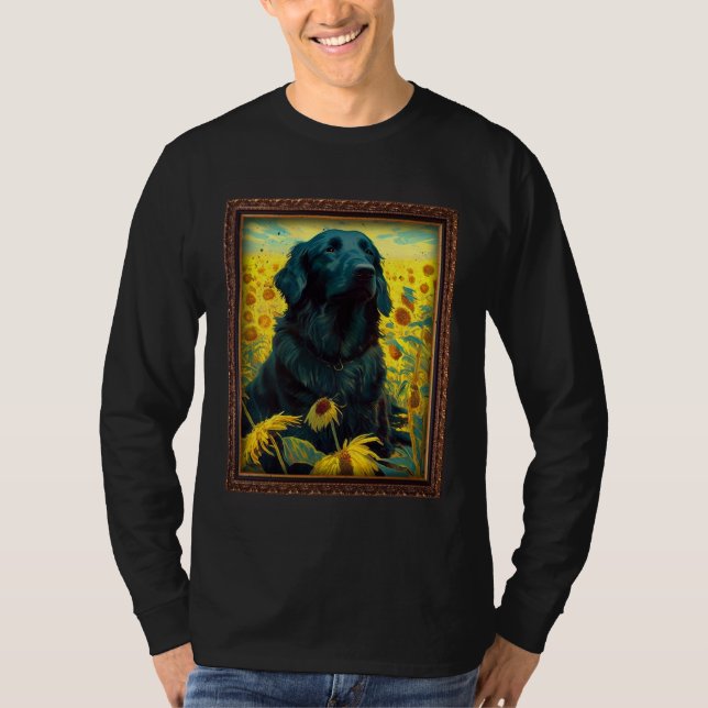 Camiseta Flat Coated Retriever Painting Sunflower Flower Mo (Frente)