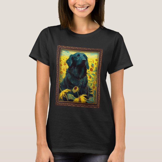Camiseta Flat Coated Retriever Painting Sunflower Flower Mo (Frente)